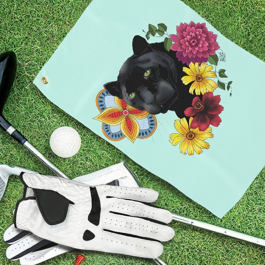 Black Jaguar Portrait Blume Golfhandtuch