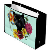 Black Jaguar Portrait Blume Große Geschenktüte (Vorderseite Schrägansicht)