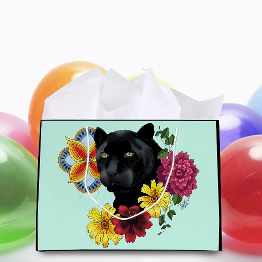 Black Jaguar Portrait Blume Große Geschenktüte