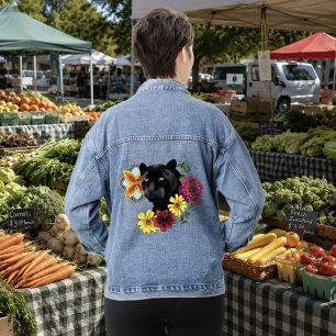 Black Jaguar Portrait Blume Jeansjacke