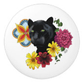 Black Jaguar Portrait Blume Keramikknauf (Vorderseite)