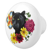 Black Jaguar Portrait Blume Keramikknauf (Rechts)