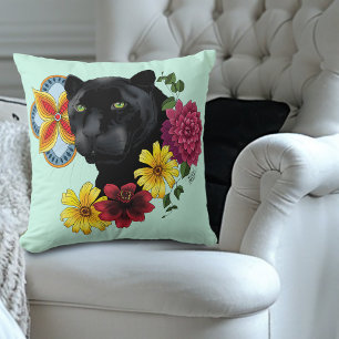 Black Jaguar Portrait Blume Kissen