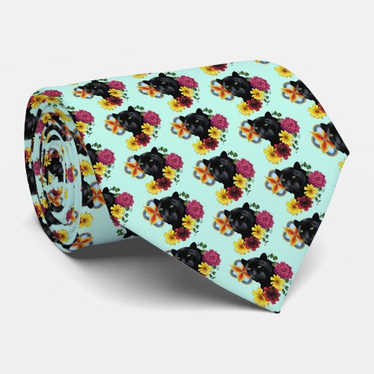 Black Jaguar Portrait Blume Krawatte (Gerollt)