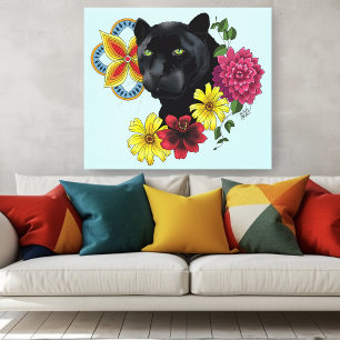 Black Jaguar Portrait Blume Leinwanddruck