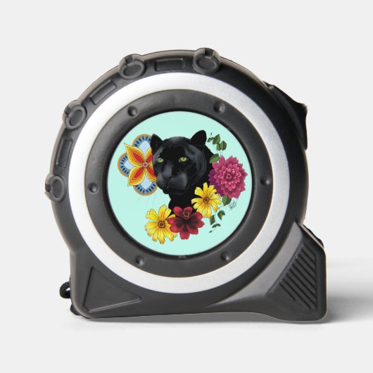 Black Jaguar Portrait Blume Maßband (Vorderseite)