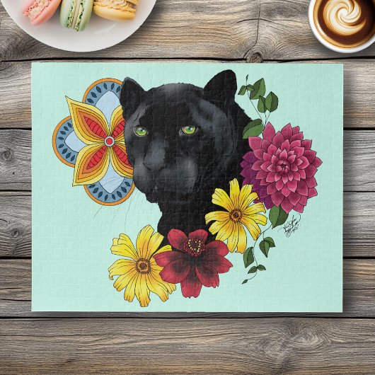 Black Jaguar Portrait Blume Puzzle