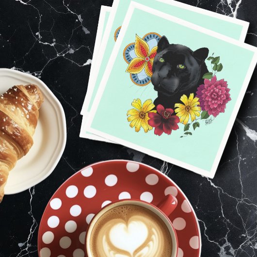 Black Jaguar Portrait Blume Serviette