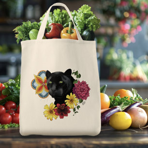 Black Jaguar Portrait Blume Tragetasche