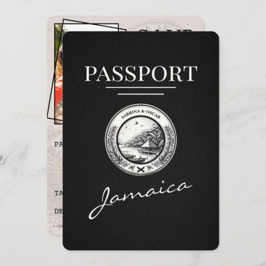Black Jamaica Passport Save the Date (Vorne/Hinten)