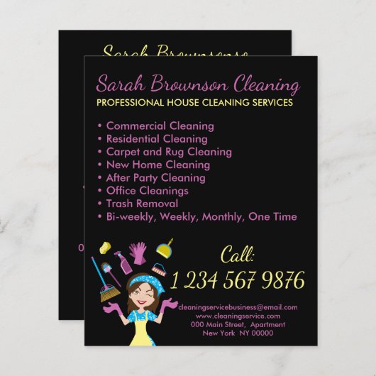 Black Janitorial Maid House Flyer Reinigung (Vorne/Hinten)