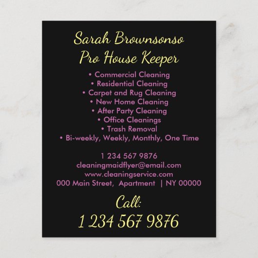 Black Janitorial Maid House Flyer Reinigung (Rückseite)