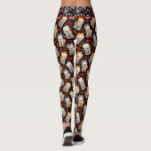 Black Japanese Maneki Neko Cat Waving Cat Leggings (Rückseite)