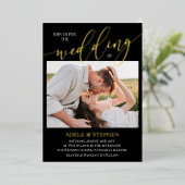 Black Join US Script Fotos Doppelseitige Hochzeit Folieneinladung (Stehend vorne)