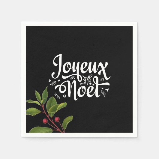 Black Joyeux Weihnachten Serviette (Vorderseite)