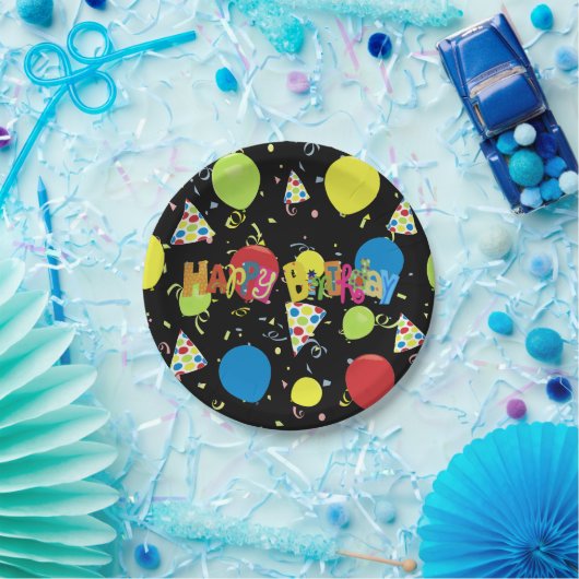 Black Joyous Happy Birthday Pappteller (Party)