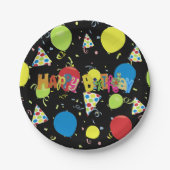 Black Joyous Happy Birthday Pappteller (Vorderseite)