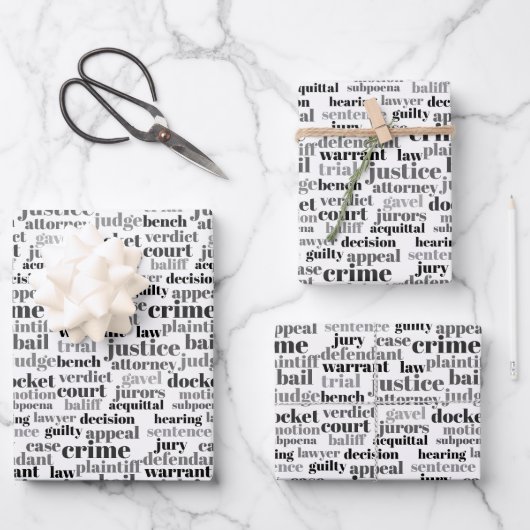 Black Judicial Text Word Cloud on White Geschenkpapier Set (Vorderseite)