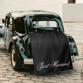 Black Just Married Fabric Car Wedding Banner Sign Wandteppich