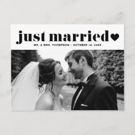 Black Just Married Retro Fett Typografie Foto Postkarte