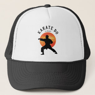 Black Karate Figure Sun Orange Yellow Name Modern Truckerkappe