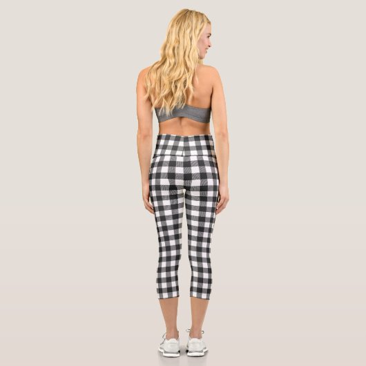 Black Kariert Buffalo Karo Pattern Capri Leggings (Rückseite)