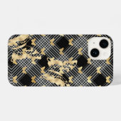 Black Kariert Golden Butterflies iPhone 14 Hüllen Hülle (Rückseite (Horizontal))