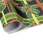 Black Kariert Holly Berries Weihnachten Geschenkpapier (Rolleneckpunkt)