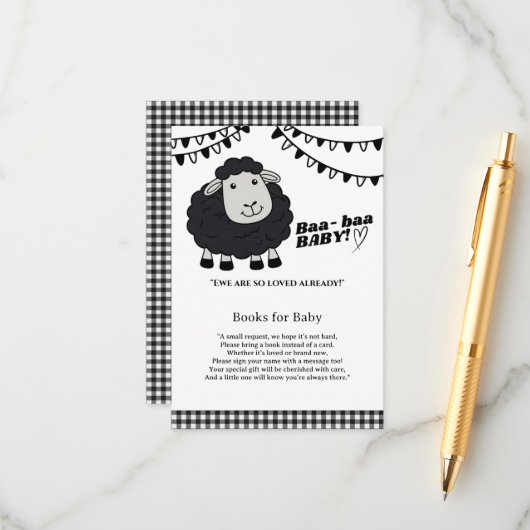 Black Kawaii Little Lamb Baby Dusche Begleitkarte (Vorderseite/Rückseite Beispiel)