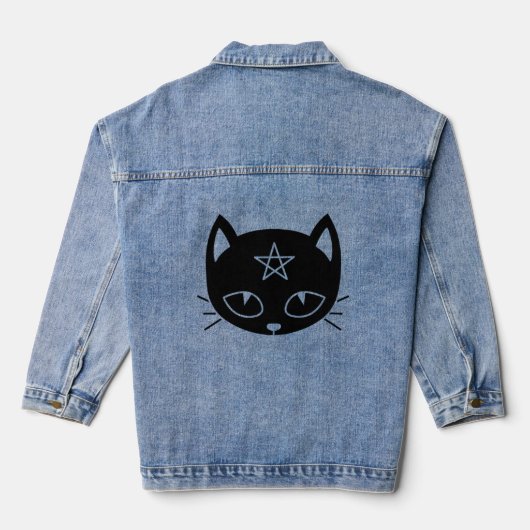 Black Kawaii Pagan Cat Jeansjacke (Rückseite)