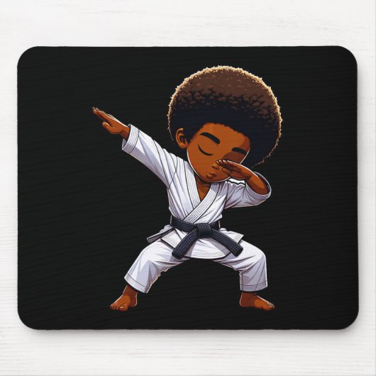 Black Kid Karate Funny Dabbing Afro Black Belt Boy Mousepad (Vorne)
