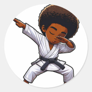 Black Kid Karate Funny Dabbing Afro Black Belt Boy Runder Aufkleber