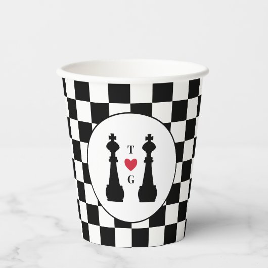 Black King Schach Pieces Gay Wedding Monogram Pappbecher (Vorderseite)