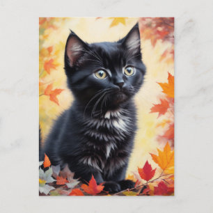 Black Kitten Autumn Scene Flat Card Postkarte