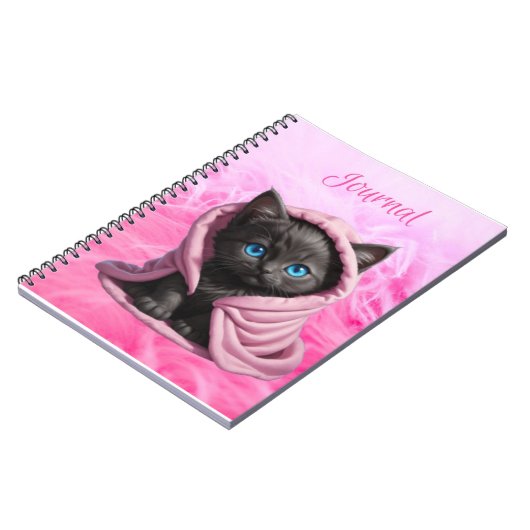 Black Kitten Blue Eyes Pink Blanket Notebook Notizblock (Linke Seite)