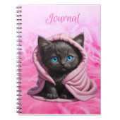 Black Kitten Blue Eyes Pink Blanket Notebook Notizblock (Vorderseite)