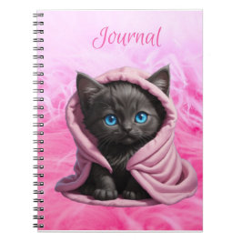 Black Kitten Blue Eyes Pink Blanket Notebook Notizblock