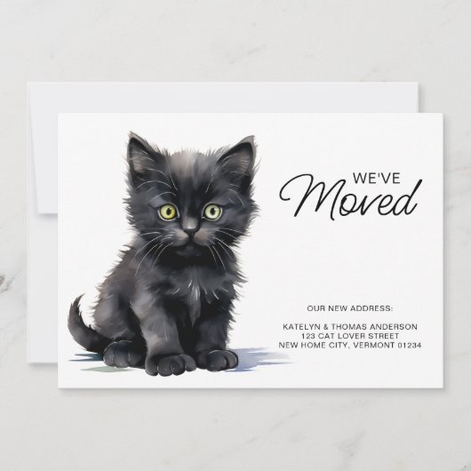Black Kitten Cat Moving New Zuhause we ve Moved Ankündigung (Vorderseite)