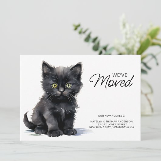 Black Kitten Cat Moving New Zuhause we ve Moved Ankündigung (Stehend Vorderseite)