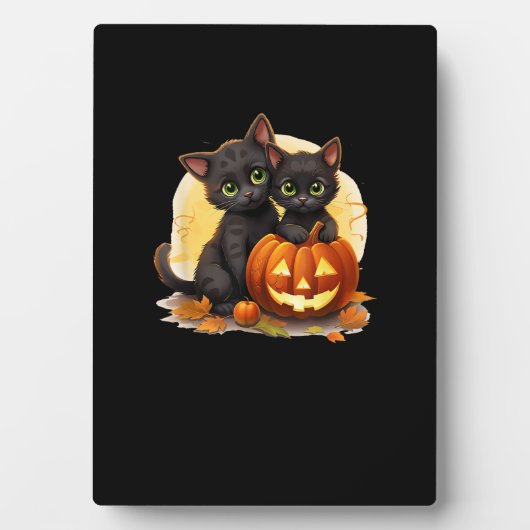 Black Kitten Cats Pumpkin Halloween Kürbislaterne Fotoplatte (Vorderseite)