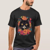 Black Kitten Encircled By Flowers Owner Garden T-Shirt (Vorderseite)
