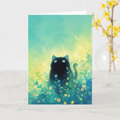 Black Kitten Floral Fantasy Karte (Gelbe Blume)