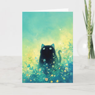 Black Kitten Floral Fantasy Karte