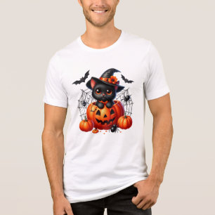 Black Kitten in einem Halloween-Kürbis Tri-Blend Shirt