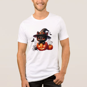 Black Kitten in einem Halloween-Kürbis Tri-Blend Shirt