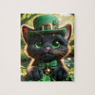 Black Kitten in Green St. Patrick's Day Attraktion Puzzle