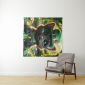 Black Kitten in Green St. Patrick's Day Attraktion Wandteppich (Beispiel (Horizontal))