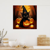 Black Kitten in Hexenhut Amid Halloween Pumpkins Poster (Küche)
