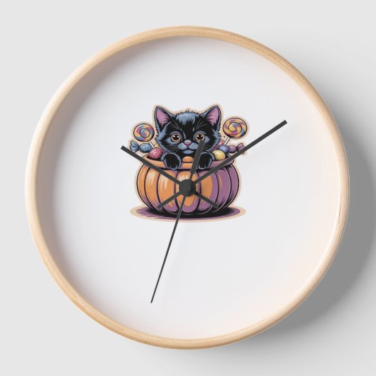 Black Kitten in Leckerei Bucket Classic T - Shirt Uhr (Vorderseite)