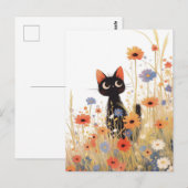 Black Kitten in Orange and Blue Wildflower Meadow Postkarte (Vorne/Hinten)